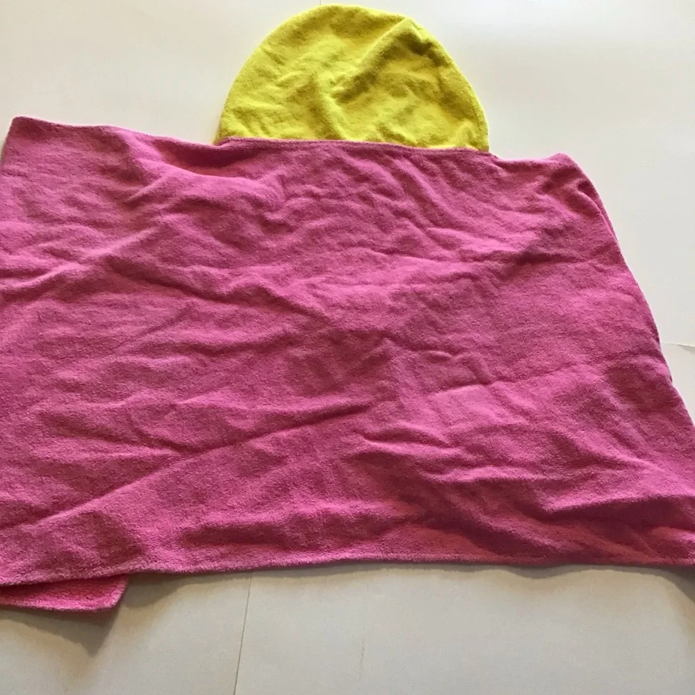 Pink Princess Hooded Bath Towel Toddler Girl Yellow Mittens Appliqué Crown